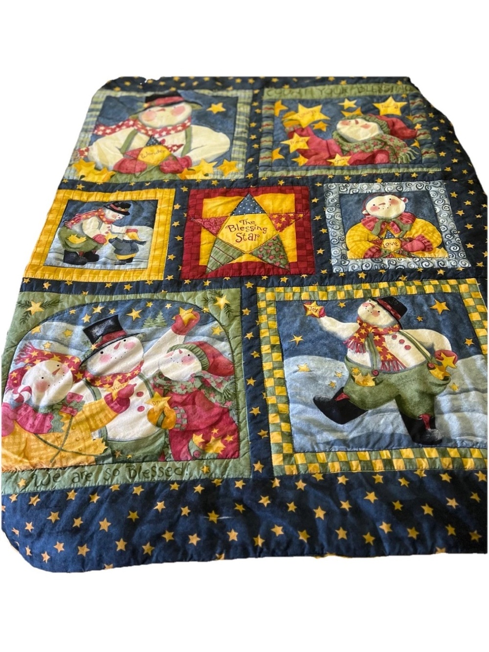 Vintage ~ Throw ~ Quilt ~ Snowmen ~ 52 X 48 Inches